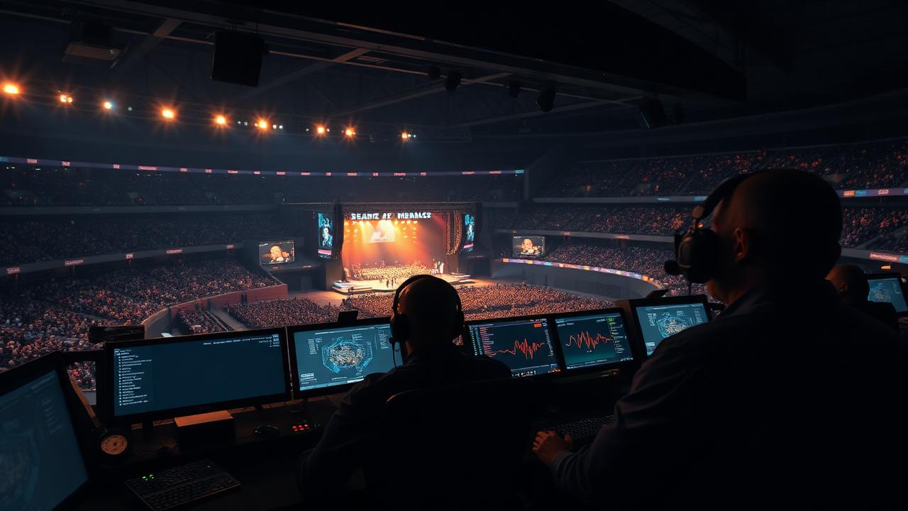 Stadium operations command center during a major live event
